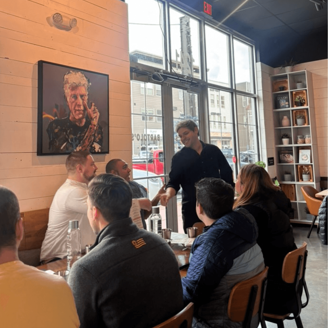 Lumion team meeting and presentation in casual restaurant setting