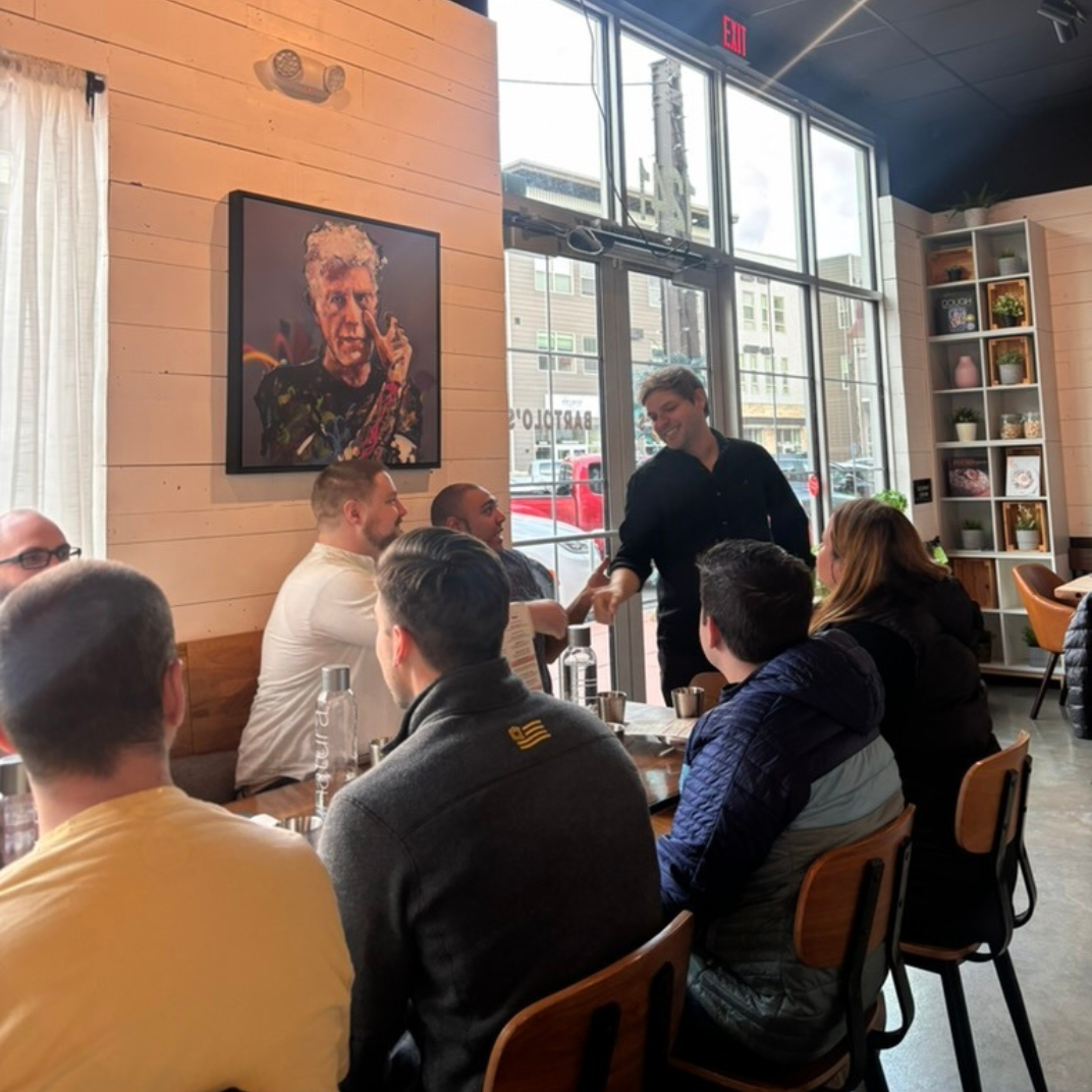 Lumion team meeting and presentation in casual restaurant setting
