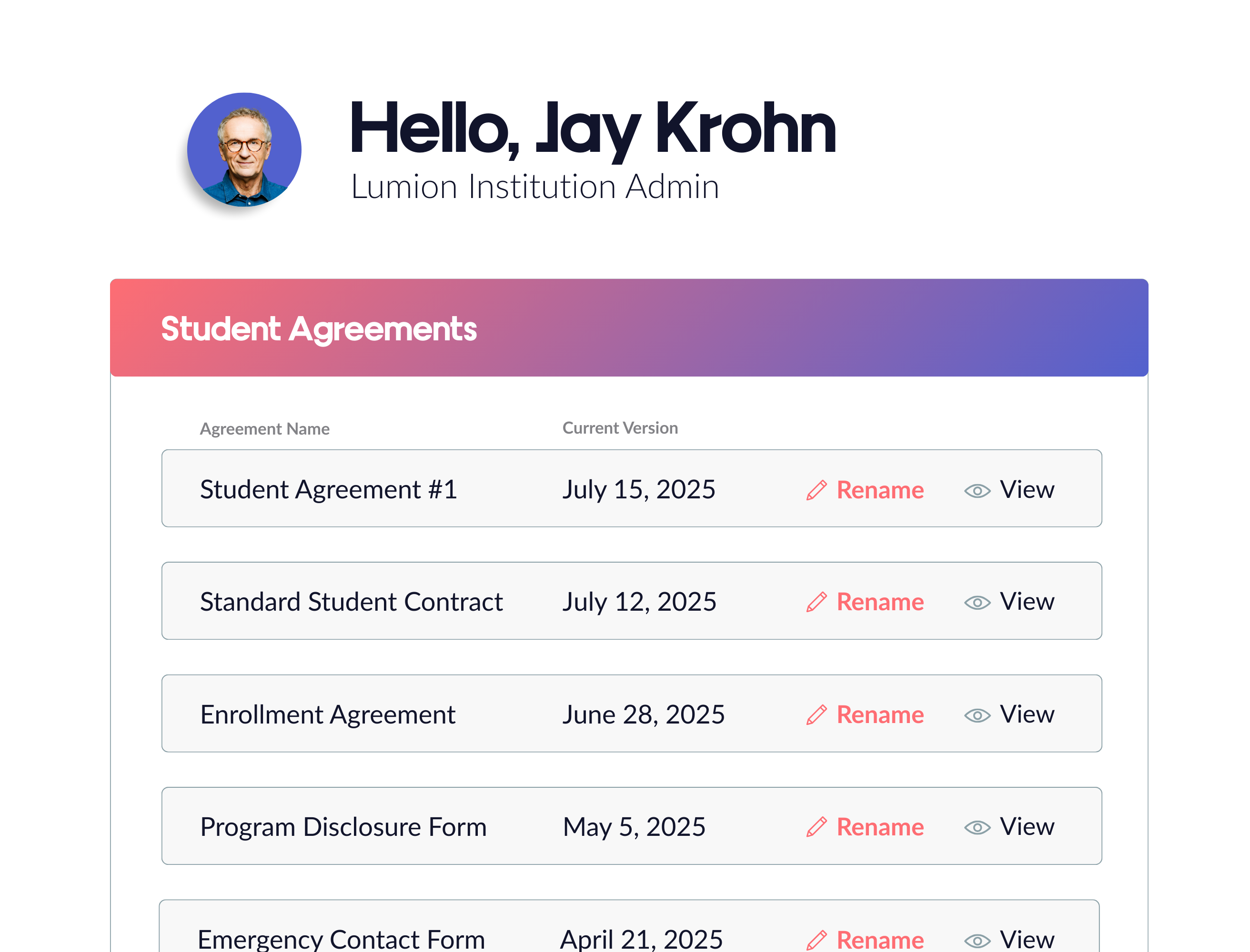 Student Agreements - Store digitally signed agreements