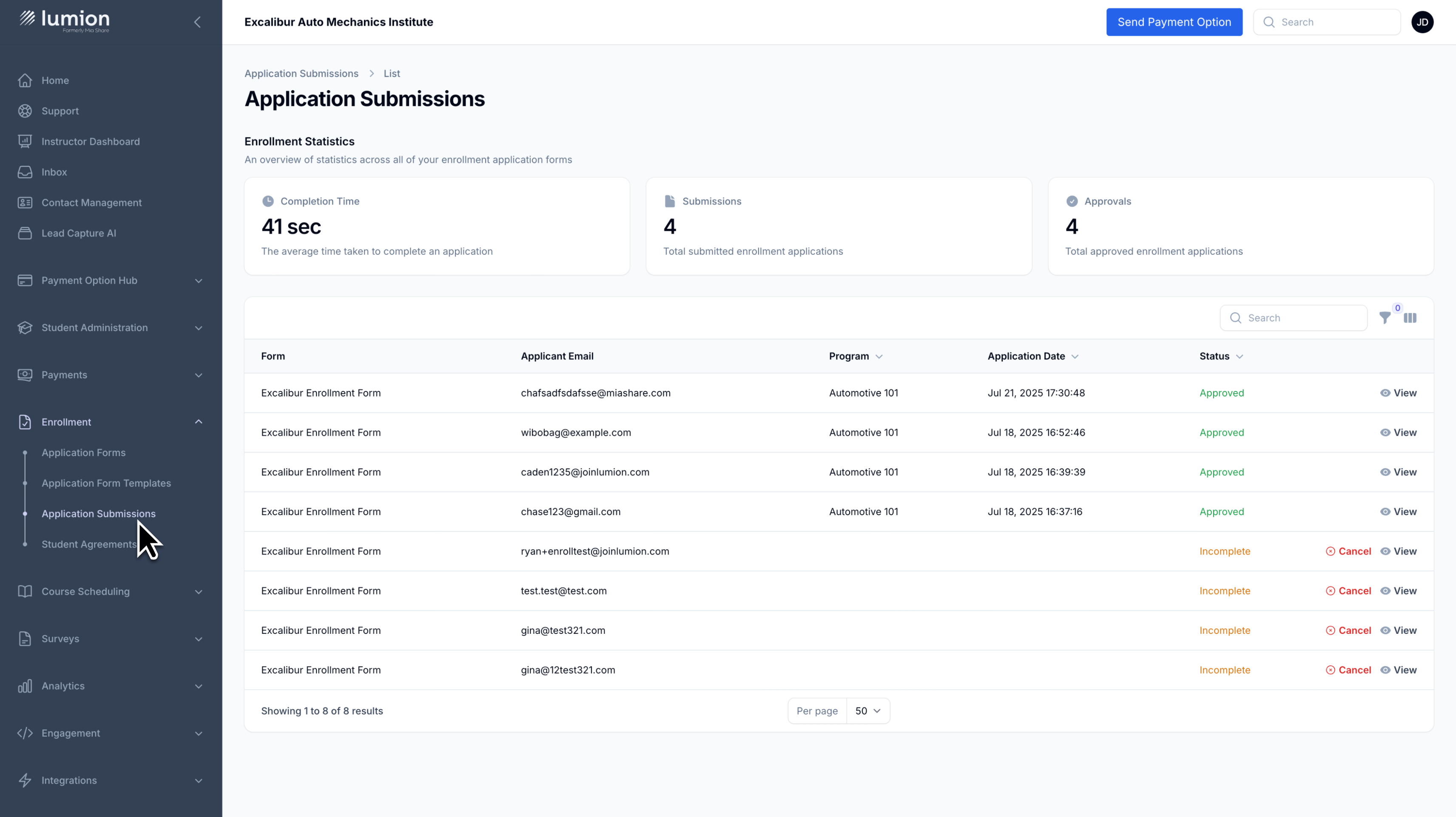 Application Submissions Overview - Manage enrollment applications