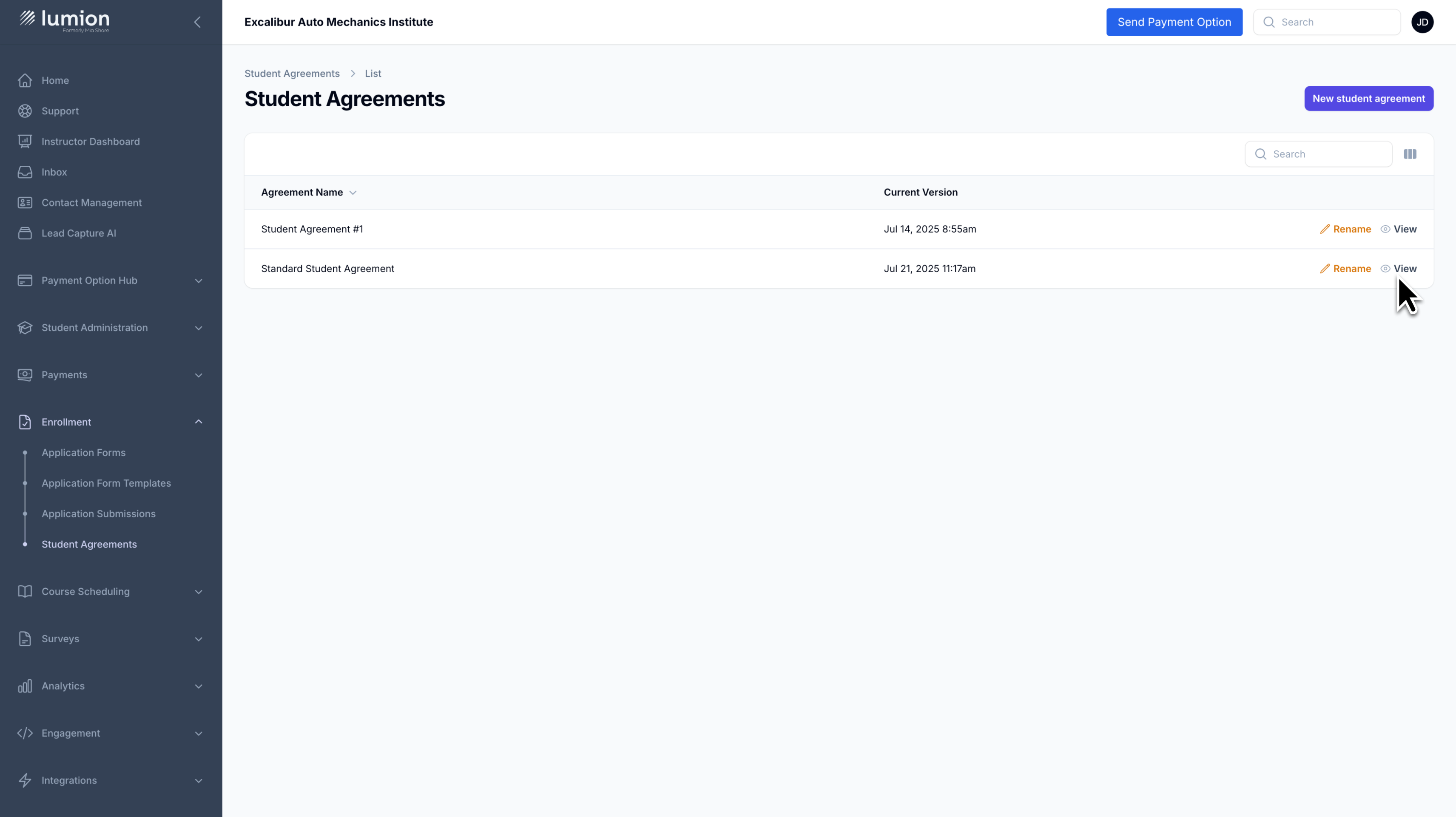 Student Agreements - Store digitally signed agreements